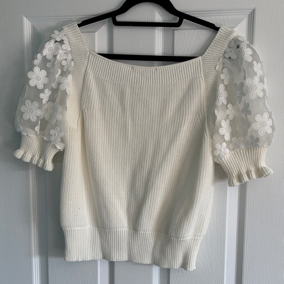 French Connection Ivory Ribbed Knit Top - Picture 8 of 9